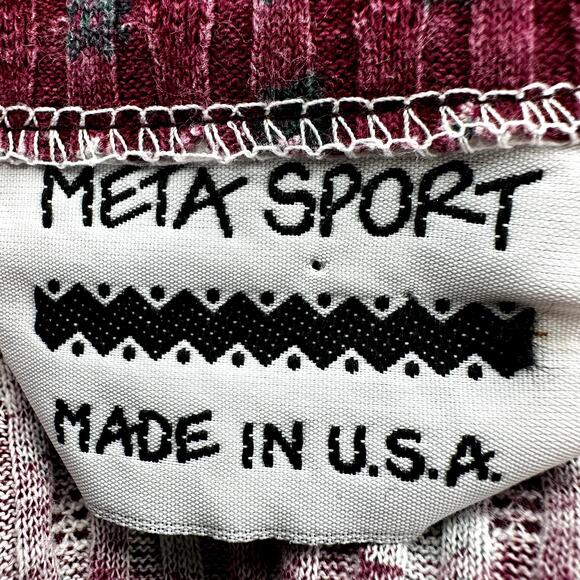 Vintage Meta Sport Vest Top USA Floral Ribbed Knit  Button Up Tie Red Small - Picture 2 of 3